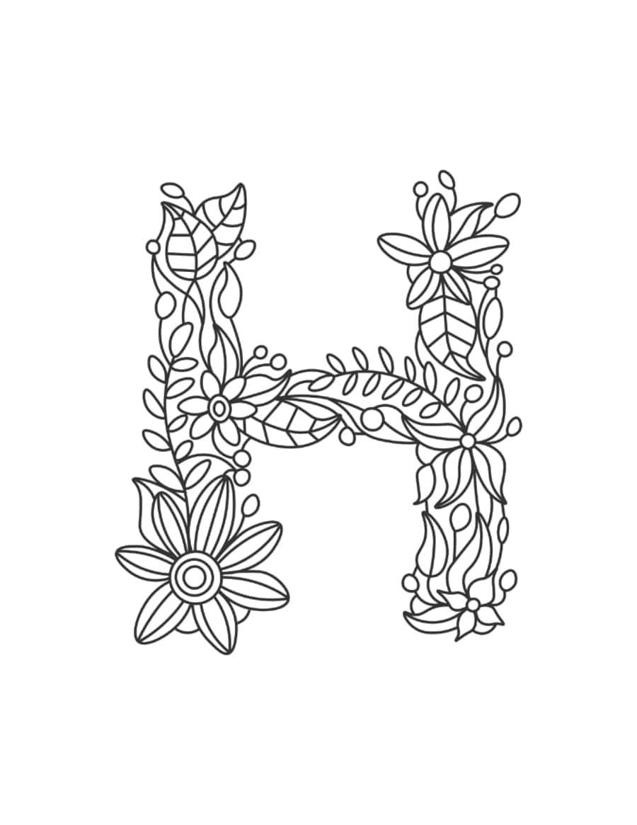 Flower Letter H Coloring Pdf Free Vectors